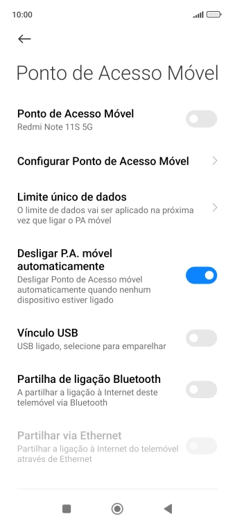 Prima Configurar Ponto de Acesso Móvel.