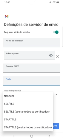 Prima STARTTLS para ativar a função.