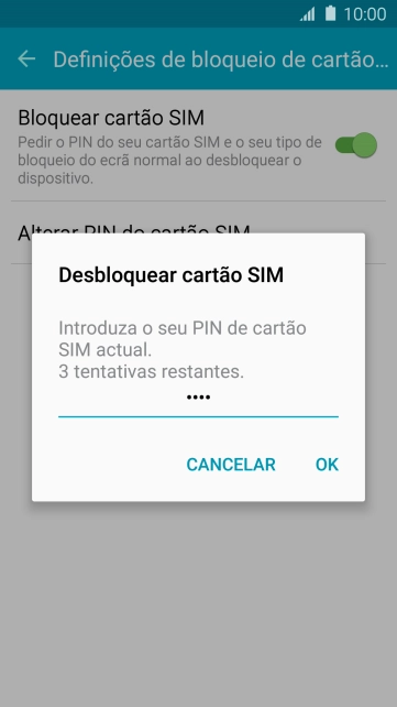 Introduza o seu código PIN e prima OK.