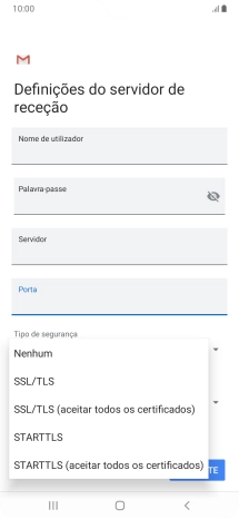 Prima SSL/TLS para ativar a função.
