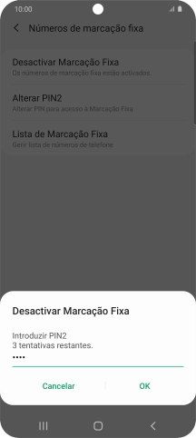 Introduza o código PIN2 e prima OK.