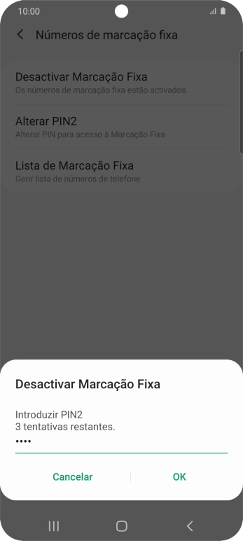 Introduza o código PIN2 e prima OK.