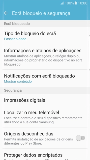Prima Tipo de bloqueio do ecrã.