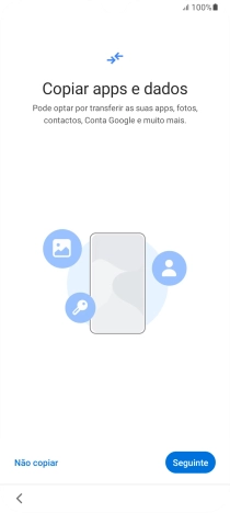 É possível transferir conteúdo de outro telefone quando o telefone for ativado antes da primeira utilização e quando o telefone tiver sido reiniciado. Quando esta imagem for mostrada no ecrã, o telefone está pronto para transferir conteúdo de outro telefone.