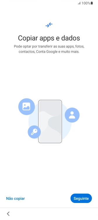 É possível transferir conteúdo de outro telefone quando o telefone for ativado antes da primeira utilização e quando o telefone tiver sido reiniciado. Quando esta imagem for mostrada no ecrã, o telefone está pronto para transferir conteúdo de outro telefone.