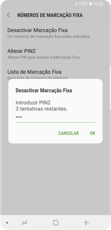 Introduza o código PIN2 e prima OK.