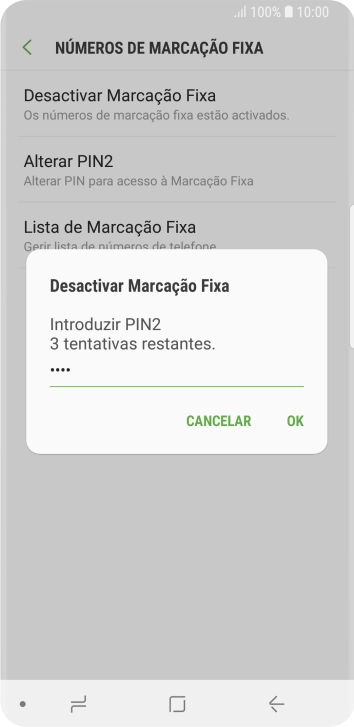 Introduza o código PIN2 e prima OK.