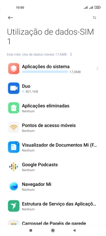O consumo total de dados é agora mostrado no ecrã.