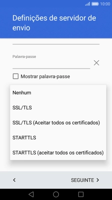 Prima STARTTLS para ativar a função.