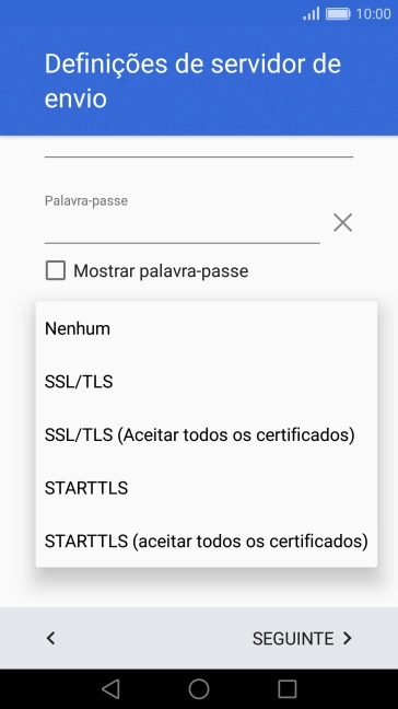 Prima STARTTLS para ativar a função.