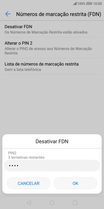 Introduza o código PIN2 e prima OK.
