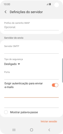 Prima o campo da password e introduza a password da sua conta de e-mail Vodafone.