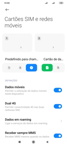 Prima o cartão SIM pretendido.