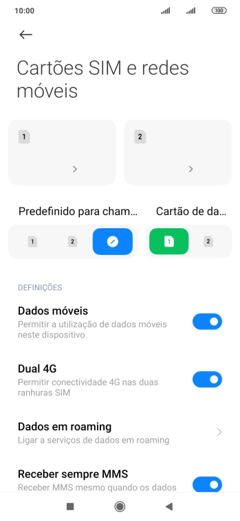 Prima o cartão SIM pretendido.