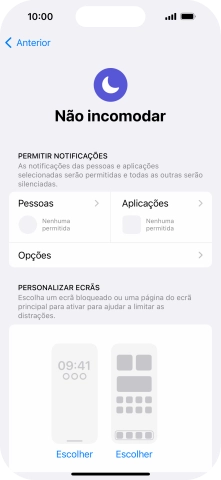 Prima Pessoas e siga as indicações no ecrã para escolher quais os contactos de que pretende receber chamadas e notificações, enquanto a função “Não incomodar” está ativada.