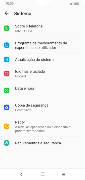 Prima Atualização do sistema. Se existir uma nova versão de software disponível, será agora indicado no ecrã. Siga as indicações no ecrã para atualizar o software do telefone.