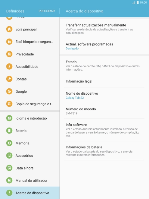 Prima Transferir actualizações manualmente. Se existir uma nova versão de software disponível, será agora indicado no ecrã. Siga as indicações no ecrã para atualizar o software do tablet.