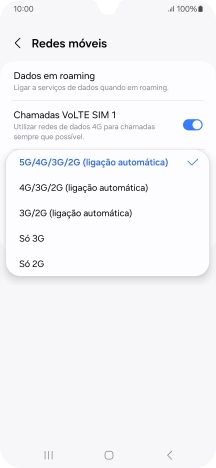 Prima o tipo de rede pretendido.