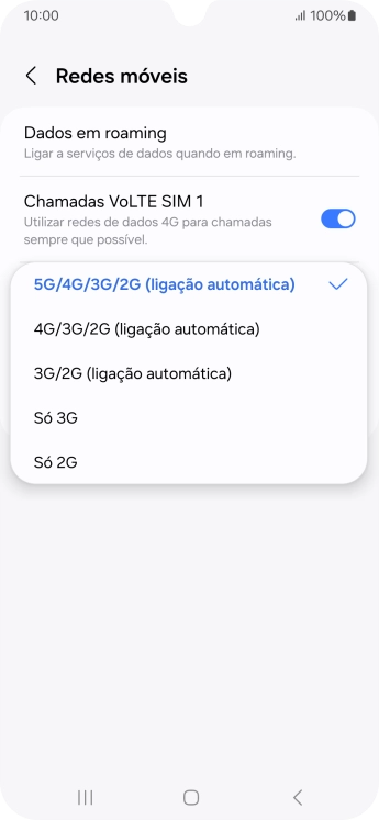 Prima o tipo de rede pretendido.