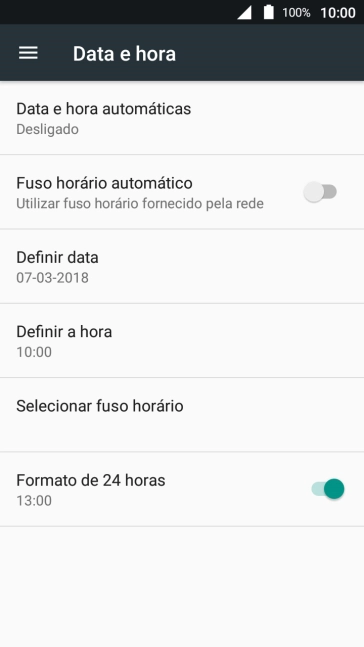 Prima Data e hora automáticas.
