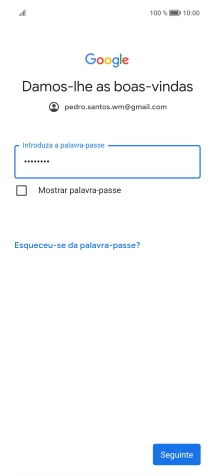 Prima Seguinte e siga as indicações no ecrã para escolher as definições da conta Google.