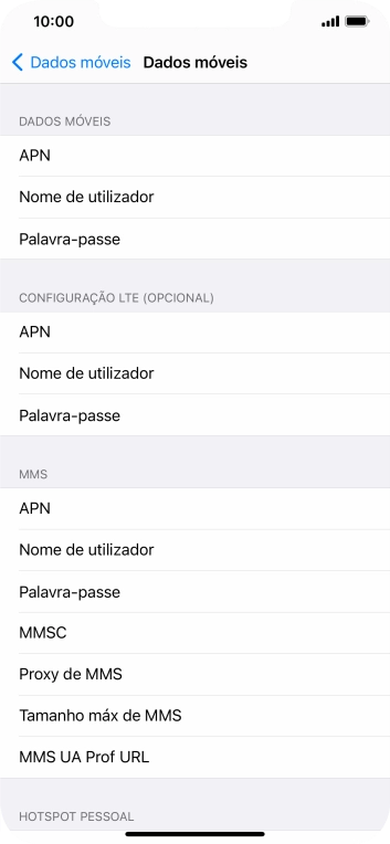 Prima APN e insira net2.vodafone.pt.
