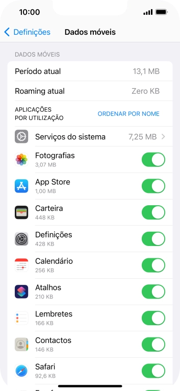 O consumo de dados de cada aplicação é mostrado sob o nome da aplicação.