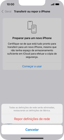 Prima Repor definições de rede.