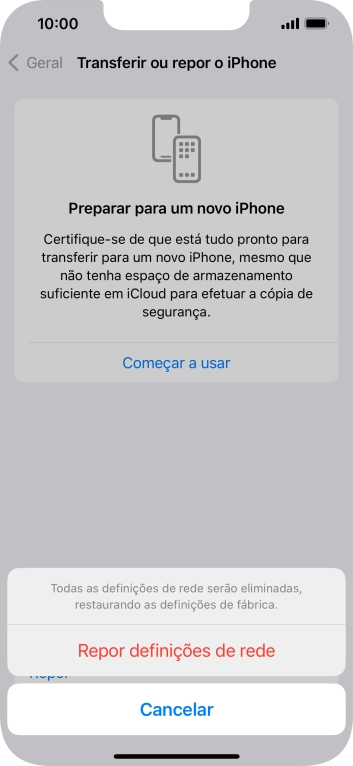 Prima Repor definições de rede.