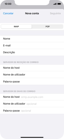 Prima Nome do host e introduza o nome do servidor de envio do fornecedor de e-mail.