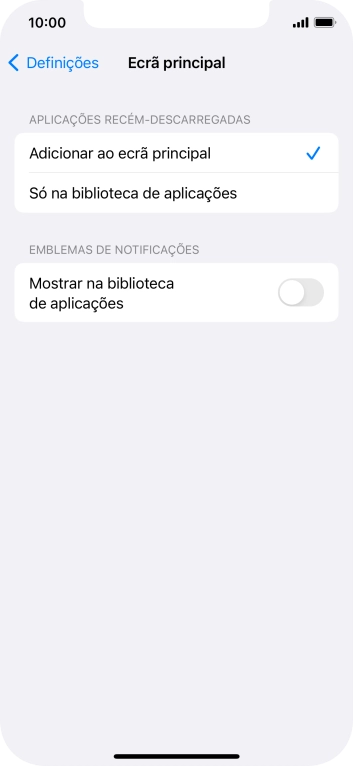 Para adicionar apps recém descarregadas ao ecrã inicial e à biblioteca de apps, deve premir Adicionar ao ecrã principal.