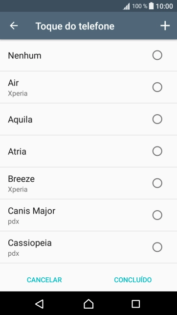 Prima o ícone para adicionar um tom de toque e vá até ao tom de toque pretendido.