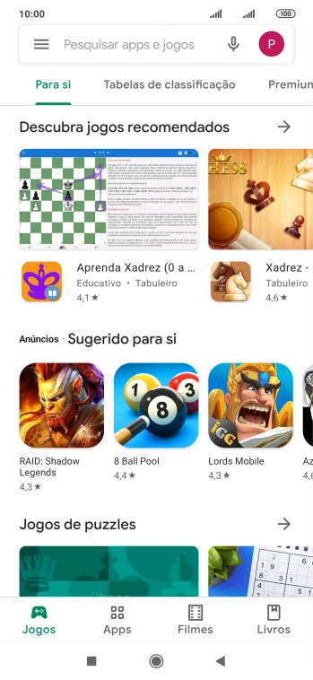 Deslize o dedo sobre o ecrã da esquerda para a direita.