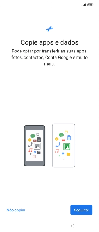 É possível transferir conteúdo de outro telefone quando o telefone for ativado antes da primeira utilização e quando o telefone tiver sido reiniciado. Quando esta imagem for mostrada no ecrã, o telefone está pronto para transferir conteúdo de outro telefone.