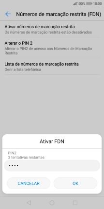 Introduza o código PIN2 e prima OK.