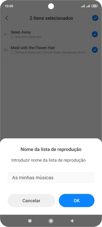 Introduza o nome pretendido para a lista de reprodução e prima OK.