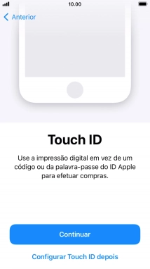 Siga as indicações no ecrã para ativar a utilização do reconhecimento facial (Face ID) ou prima Configurar Touch ID depois.