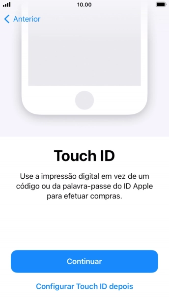Siga as indicações no ecrã para ativar a utilização do reconhecimento facial (Face ID) ou prima Configurar Touch ID depois.