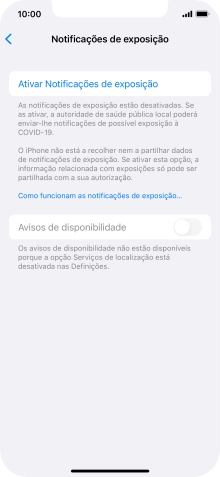 Prima Ativar Notificações de exposição.