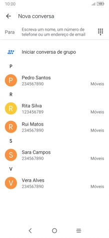 Prima a caixa de pesquisa e introduza as primeiras letras do nome do destinatário.