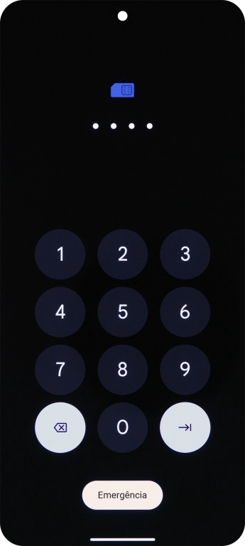 Se o cartão SIM estiver bloqueado, deve introduzir o seu código PIN e premir a seta para a direita.