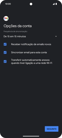 Se o ecrã mostrar esta imagem, a sua conta foi identificada e configurada automaticamente. Siga as indicações no ecrã para introduzir informações adicionais e concluir a configuração.