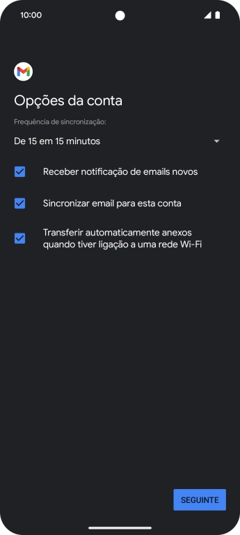 Se o ecrã mostrar esta imagem, a sua conta foi identificada e configurada automaticamente. Siga as indicações no ecrã para introduzir informações adicionais e concluir a configuração.