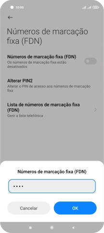 Introduza o código PIN2 e prima OK.