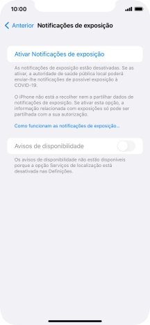 Prima Ativar Notificações de exposição.