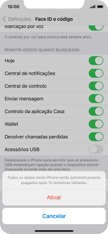 Se ativar a função, prima Ativar.