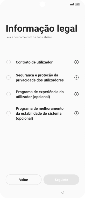 Prima o campo ao lado das definições pretendidas para as selecionar.