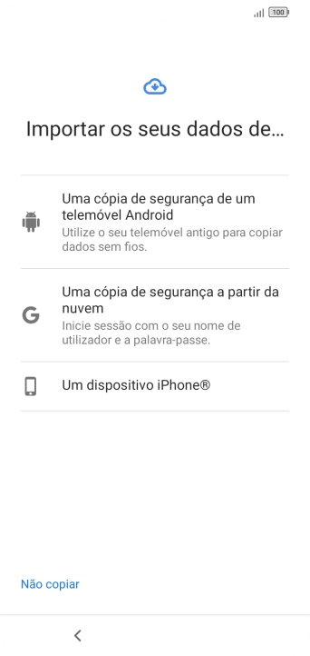 Prima a definição pretendida e siga as indicações no ecrã para transferir conteúdo de outro telefone.