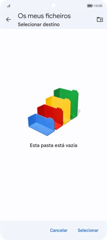 Se quiser criar uma nova pasta, prima o ícone de nova pasta e siga as indicações no ecrã para criar uma nova pasta.