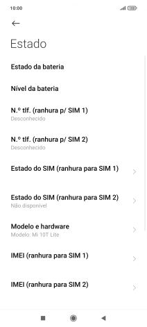 O código IMEI é mostrado no ecrã.